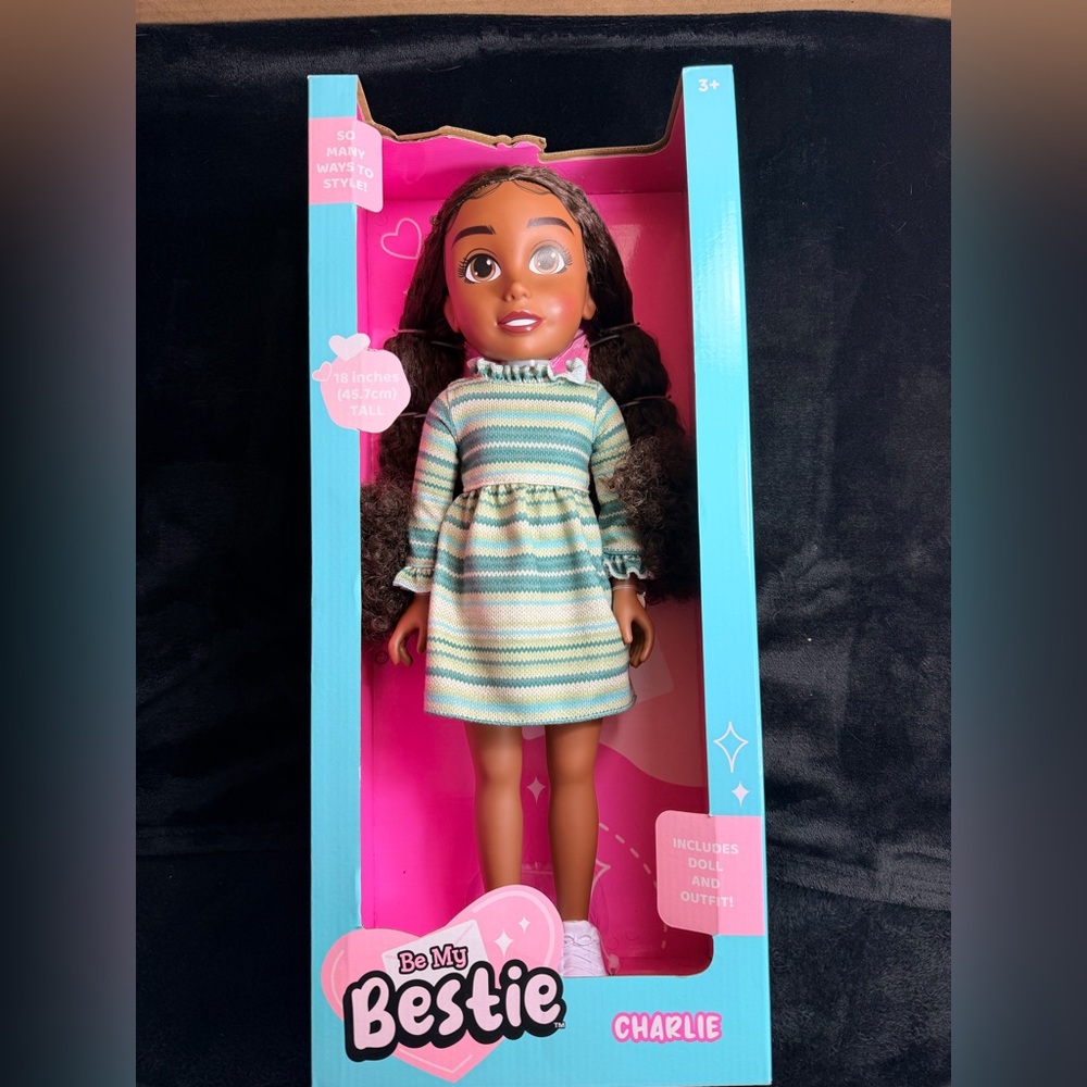 Charlie 18" Doll - Be My Bestie Jakks Pacific - Brunette Striped Dress - NIB